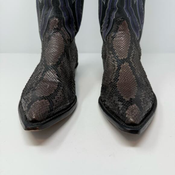 Panhandle Slim Western Boots Men's 8.5 B Black Brown Snakeskin Cowboy Boots - Picture 4 of 15